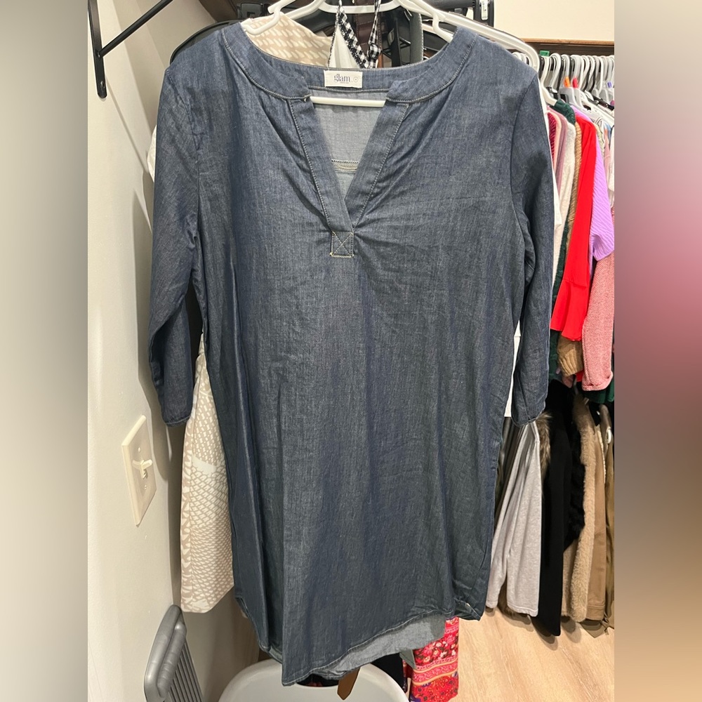 Soft blue Jean dress 3/4 length sleeves